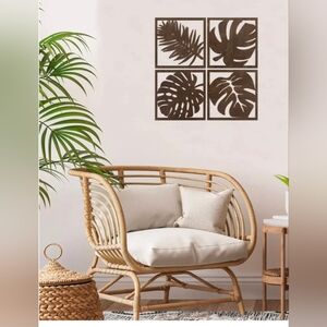 Brand New Set Of 4 Botanical Palm Leaf Wooden Wall Art Decor